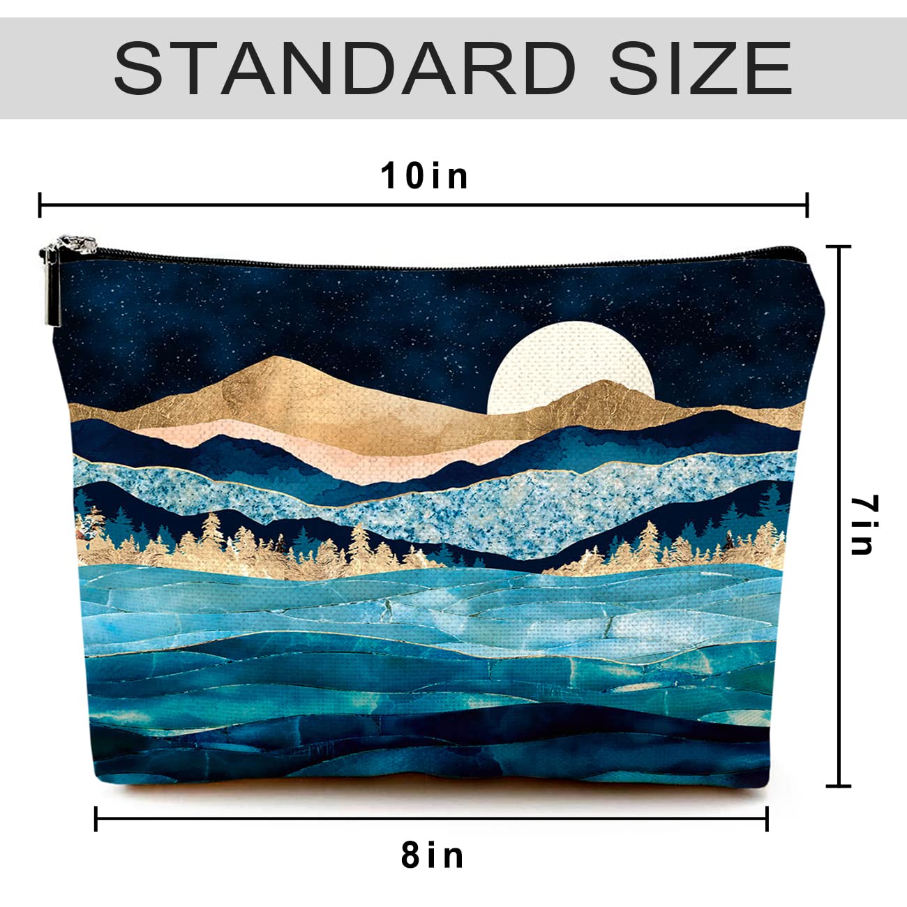Givotin Cute Makeup Bag for Purse Canvas Waterproof Funny Cosmetic Bags for Women Zipper Travel Toiletry Pouch-Mountain Moon Lake Makeup Bags