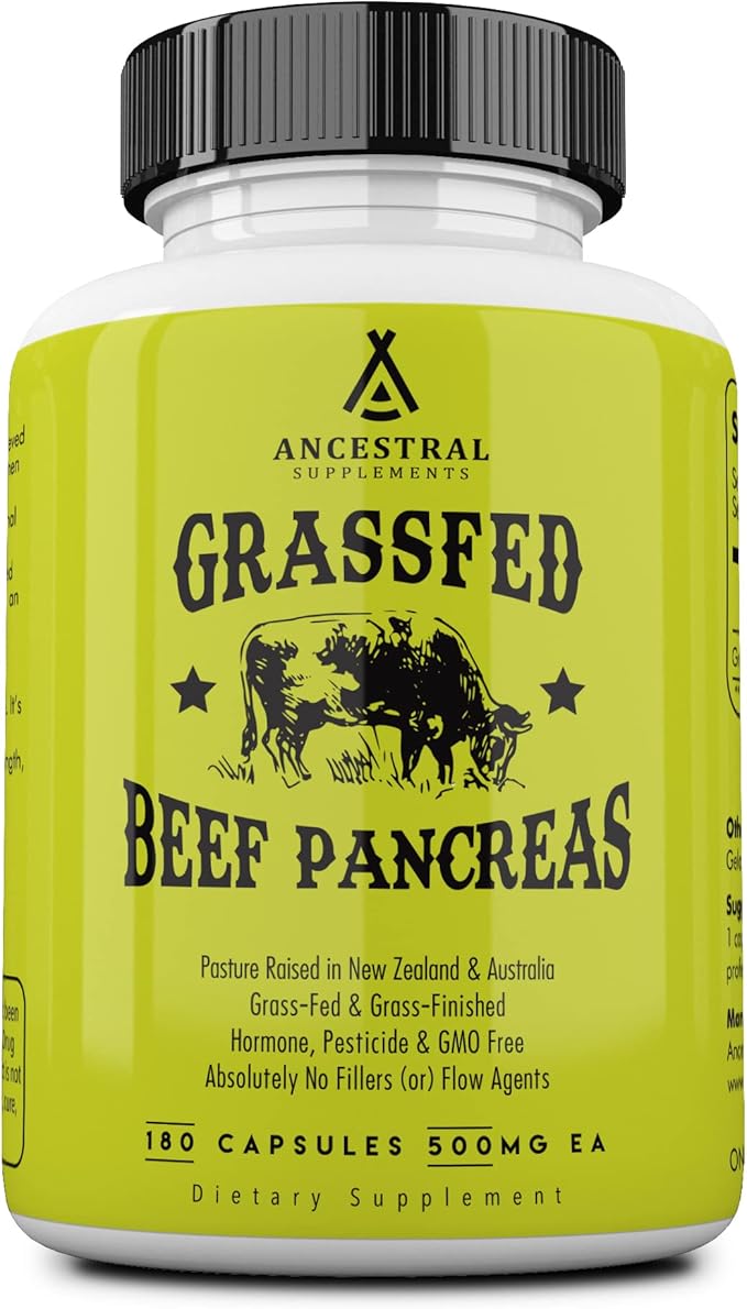 Ancestral Supplements Grass Fed Beef Pancreas Supplement, 500mg, 180 Ct