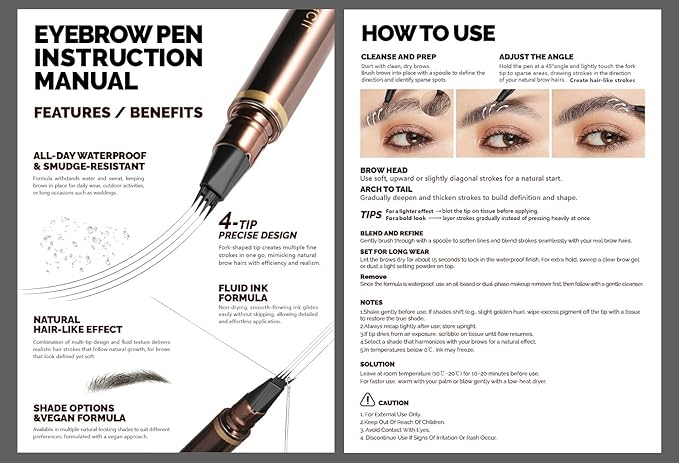 Espoce 2 Pack Eyebrow Pen, Waterproof Microblading Eyebrow Pencil, 4 Tip Precise Eye Brow Makeup Pen for Women to Effortlessly Create Hair Like Natural Brows, Non Dry Out and Last All Day (Blonde)