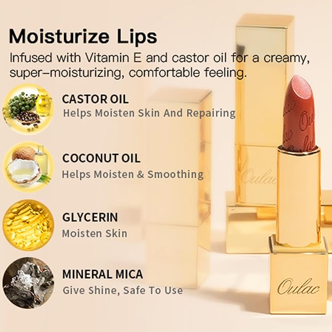 Oulac Nude Matte Lipstick with Glow Metallic Finish - Vegan Lipstick for Women, Creamy Texture, Hydrating Clean Beauty Formula, High-End Magnetic Hook Design, GM10 Chicness