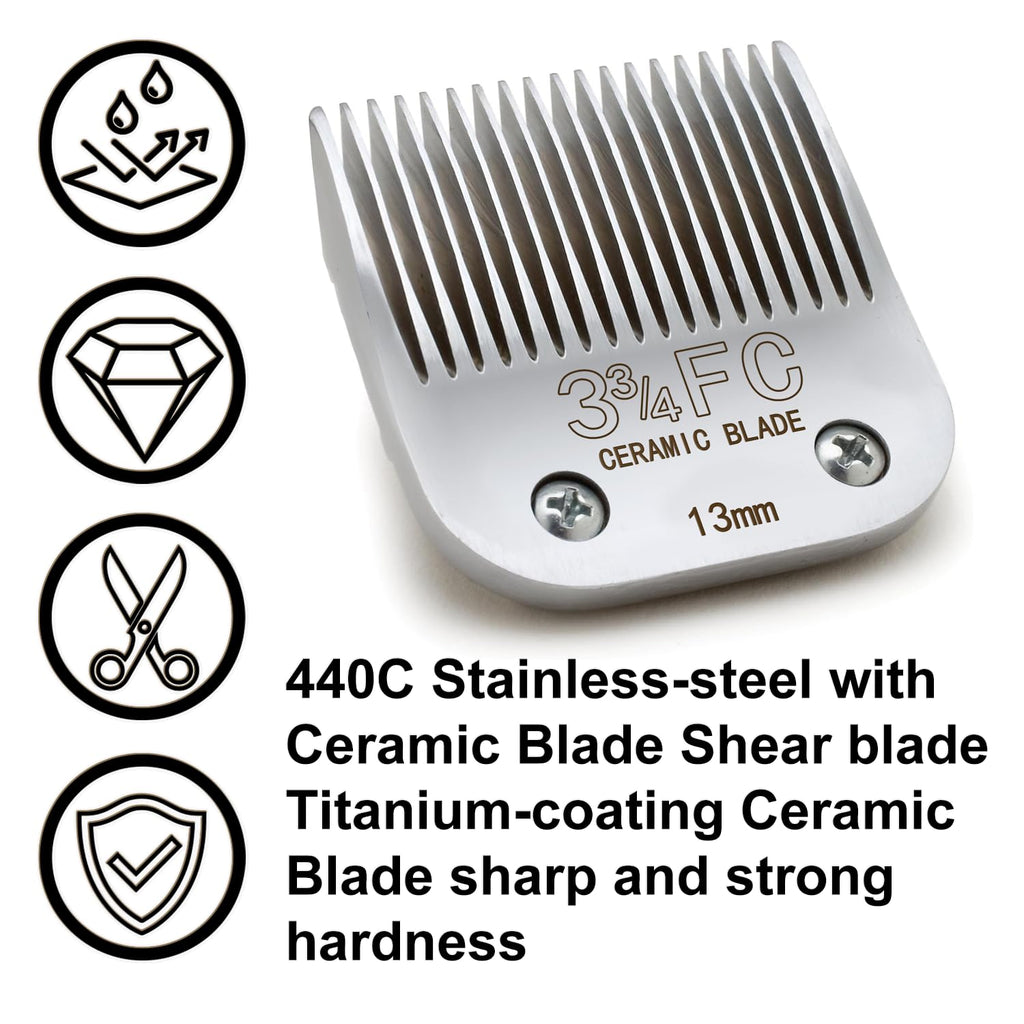 Docal 3-3/4FC Silver Detachable Clipper Ceramic Blades, Dog Grooming Clipper Replacement Blades Compatible with Dog Clippers, KM Series Clippers, A5, Size 3-3/4FC, Cut Length 1/2"(13mm)