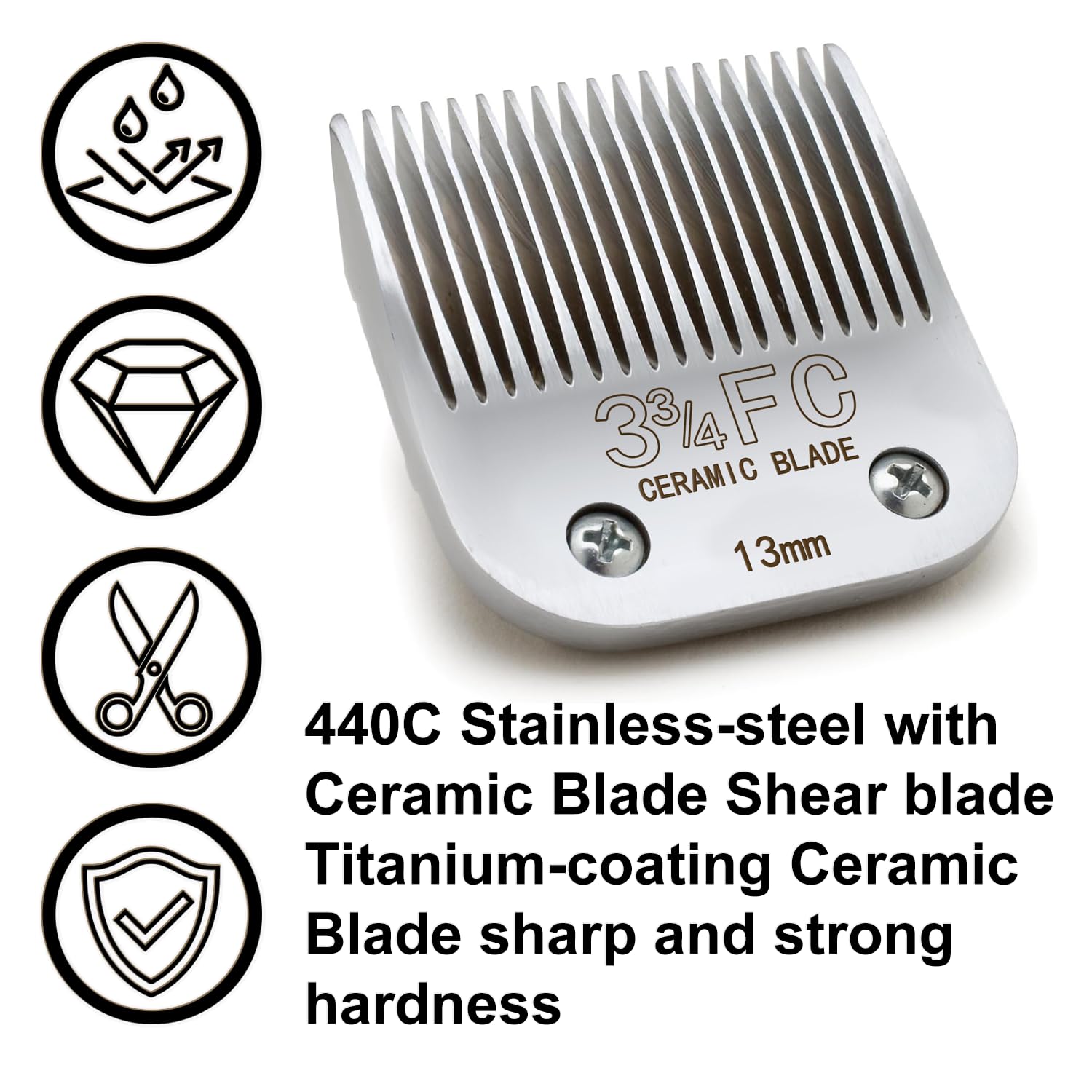 Docal 3-3/4FC Silver Detachable Clipper Ceramic Blades, Dog Grooming Clipper Replacement Blades Compatible with Dog Clippers, KM Series Clippers, A5, Size 3-3/4FC, Cut Length 1/2"(13mm)