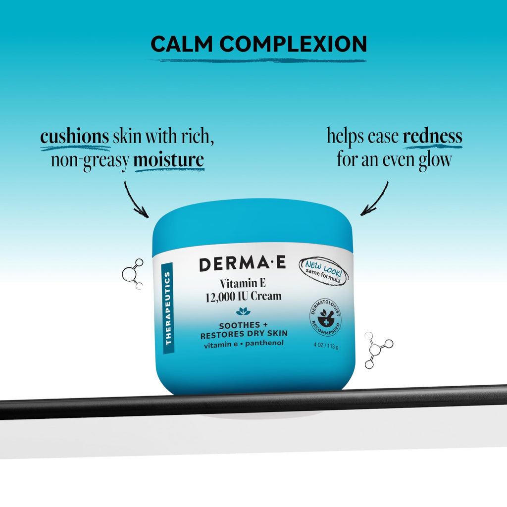 DERMA E Vitamin E Cream 12,000 IU Face Cream, 4 Oz Soothing & Protecting