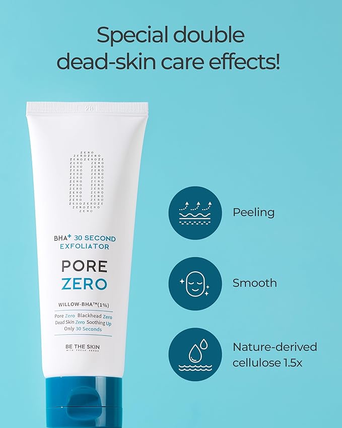 BE THE SKIN BHA+ 30-Second Exfoliator - Gommage Peeling Gel Willow Bark BHA + AHA Melts & Sweeps Dead Skin, Helps Clear Pores & Blackheads, No Harsh Beads for Oily Blemish-Prone Skin | 3.38 fl oz