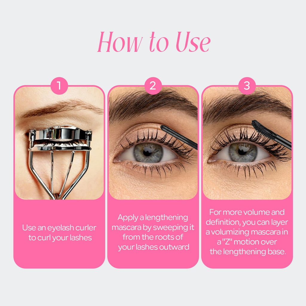 KYDA 2 Pcs Double Ended Metal Mascara, Volumizing Lengthening Clump-Free Black Mascara, Waterproof Formula for Dramatic Lashes, Curling, Washable Eyelash Makeup