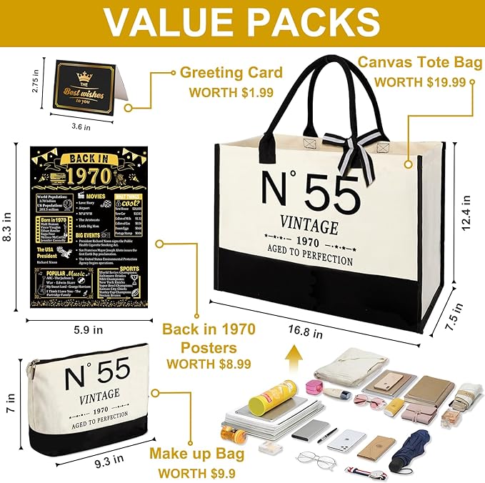 55th Birthday Gift for Women-N°55 Canvas Tote Bag,Makeup Bag,Back in Poster