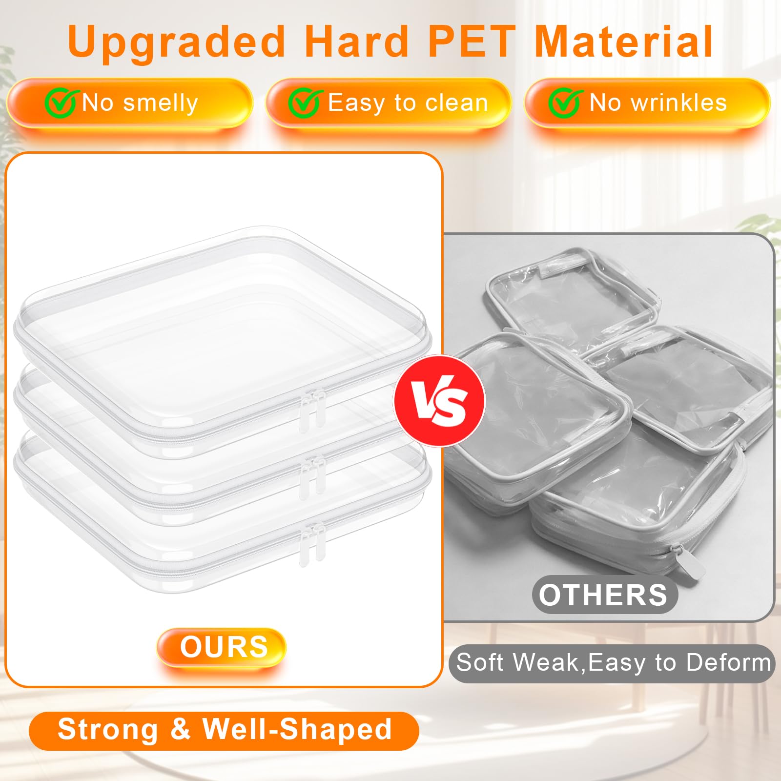 3PCS Clear Hard Shell Zipper Case Large14*12*2in,Travel Toiletry Makeup Bag