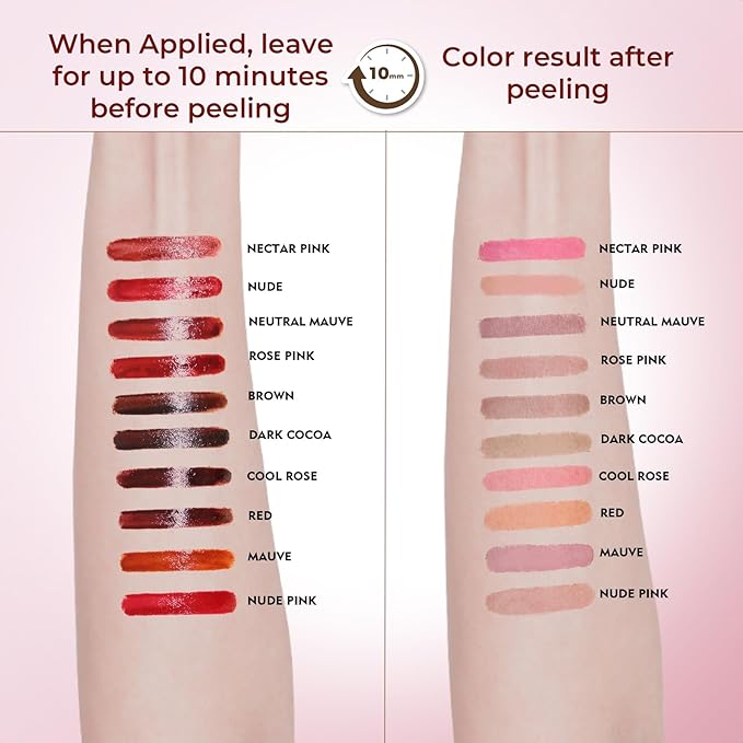 QCMME Lip Liner Stain Peel Off with Tweezer, Long Lasting Matte Lip Tattoo, Highly Pigmented Color Lip Tint Makeup, Waterproof, Transfer-proof Lipstain for Women, for All Skin Types Cool Rose