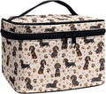 Drydeepin Dachshund Dog & Paws Print Travel Makeup Bags for Women Portable Tote Cosmetic Case with Carry Handle Toiletry Accessories Storage Organizer Bags, Beige
