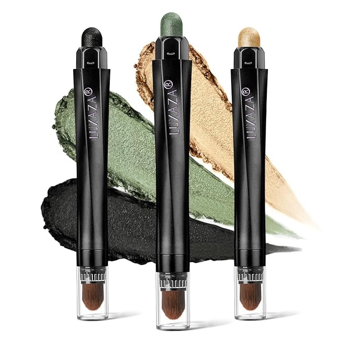 LUXAZA 3PCS Cream Eyeshadow Stick,Pro Longwear Eye Shadow Sticks Pencil Crayon Makeup Sets-Golden Forest
