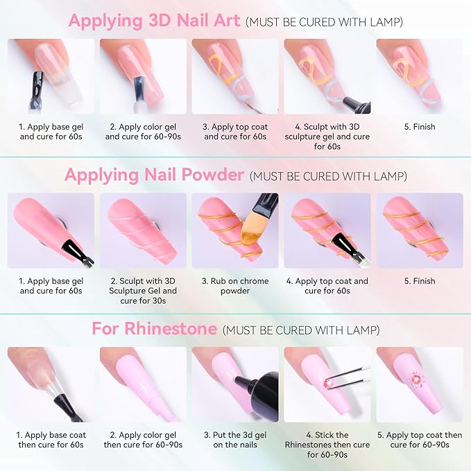 Makartt 3D Nail Gel, 2 Pcs Clear & Noir Sculting Gel for DIY Nail Designs