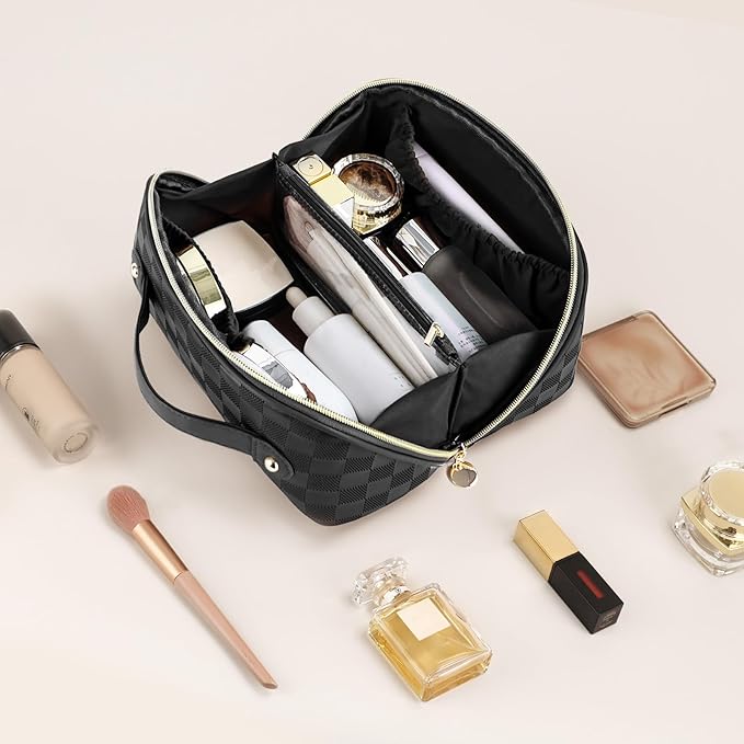 Prite Makeup Bag Travel Toiletry Bag Open Flat Cosmetic Organizer for Women
