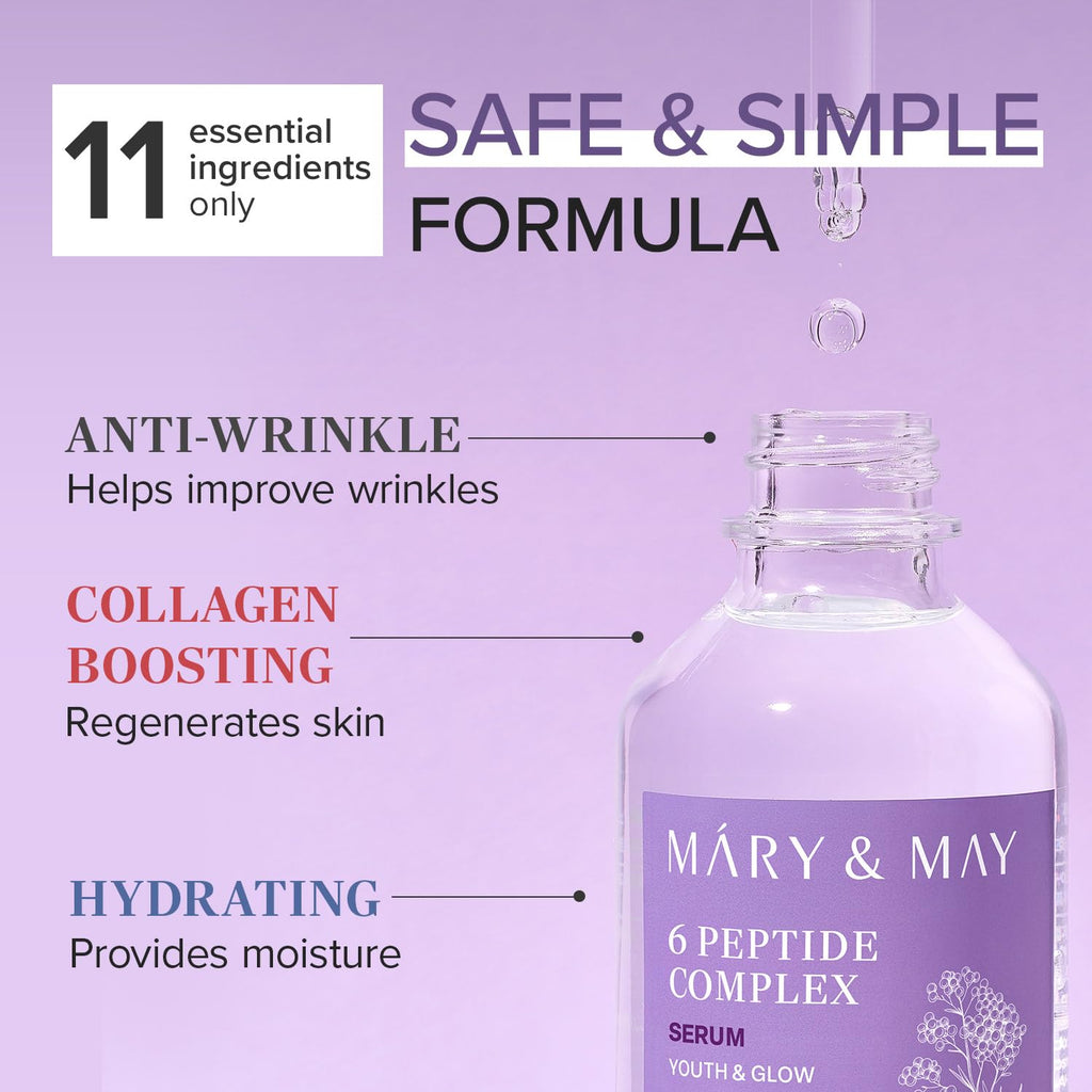 Mary&May 6 Peptide Complex Serum, Value Size, Face & Neck 2.71 fl.oz