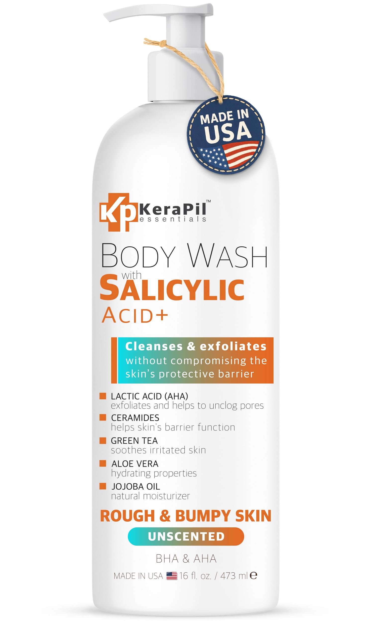 KERAPIL Exfoliating Body Wash with Salicylic Acid, Unscented, 16 fl oz