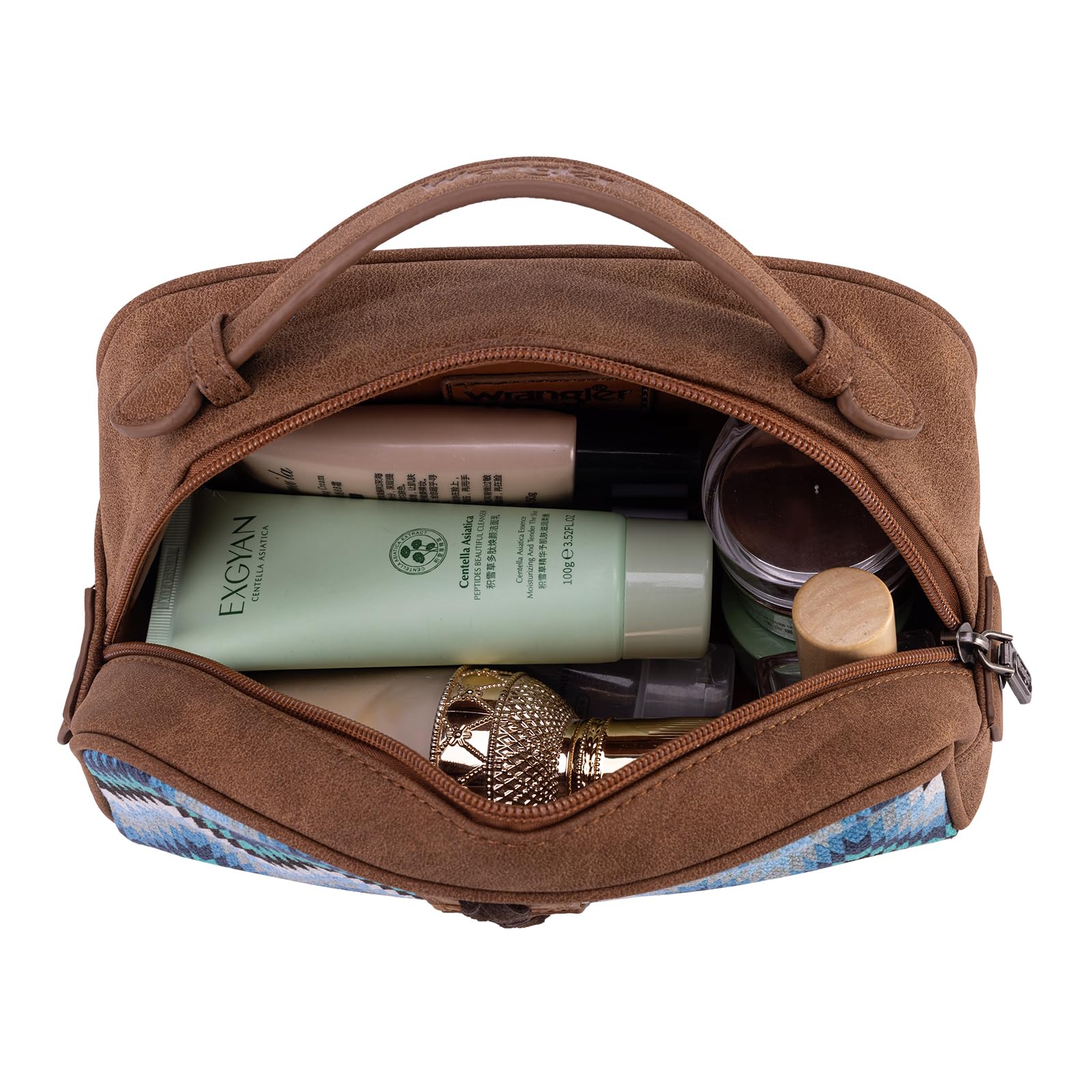 Montana West Wrangler Makeup Bag for Women Small Cosmetic Toiletry Bags Western Make Up Pouch Durable Cute Travel Purse, Jean Blue