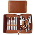 FAMILIFE Manicure Set, 11 in 1 Professional Manicure Kit Nail Clippers Set, Stainless Steel Pedicure Tools Toe Nail Kit, Men Grooming Tool with Portable Brown Leather Travel Case Gifts for Men Women