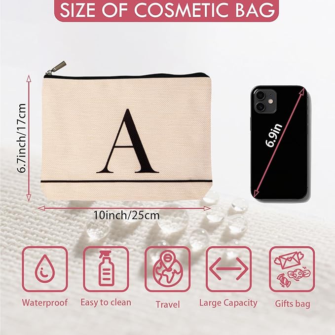 HDYHDY Letter A-Z Initial Personalized Makeup Bags, Birthday Gifts for Women, Monogrammed Gifts for Women Mom Sister Best Friend Bride Bridesmaid, Mothers Day, Christmas, Small Travel Cosmetic Bag (A)