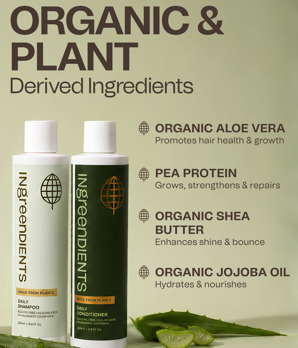 Ingreendients Non Toxic Vegan Shampoo and Conditioner with Organic Ingredients, Apple Cider Vinegar, Tea Tree Oil - Color Safe, Paraben & Gluten Free, Silicone & Sulfate Free, pH Balanced