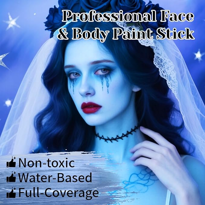 YBUETE White Light Blue Face Body Paint Stick Set for Halloween Cosplay SFX