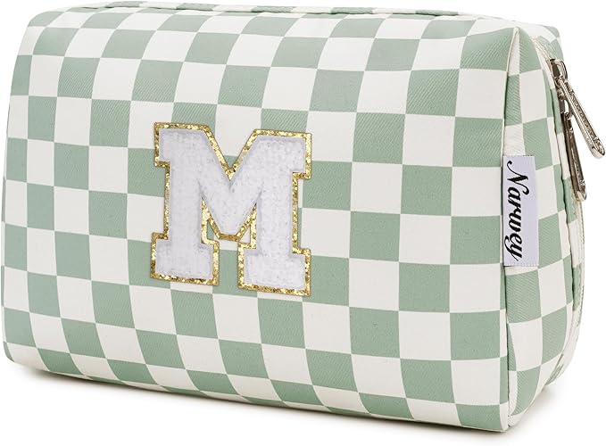 Narwey Initial Makeup Bag, Graduation Gifts for Teen Girls kids Tween, Trendy Stuff 6-18 Years Old, Personalized Monagram Travel Cosmetic Bag, Birthday Teacher Bridesmaid Mom Gifts for Women (M)