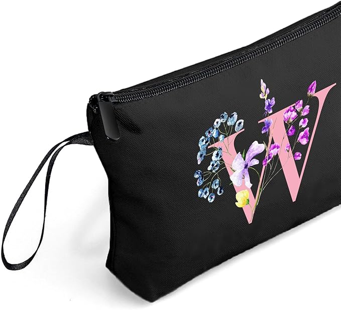 SEAMOON A-Z Personalized Gifts for Women, Small Makeup Bag with Mirror, W