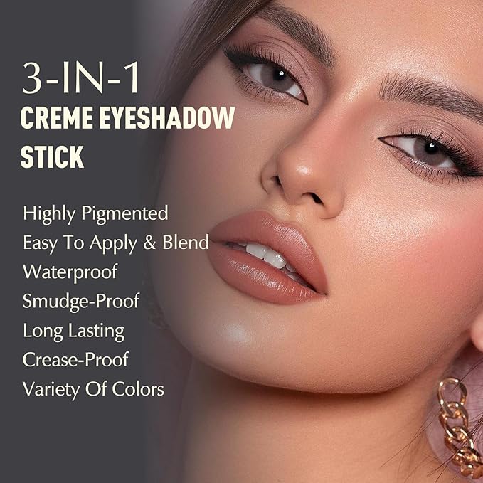 Wugbc Eyeshadow Stick, Putty Matte Cream Eyeshadow Long-Lasting Crease-Proof Eye Shadow Eyeliner Pencil High Pigmented Neutral Highlighter Makeup Crayon with Blending Brush & Built-in Sharpener