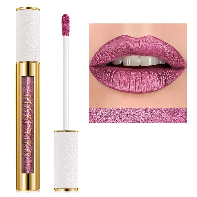 MAKI YIKA Metallic Pink Lipstick Long Lasting Hot Pink Lipsticks for Women