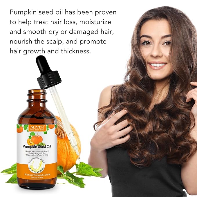 Pumpkin Seed Oil for Hair Growth, Pure Cold Pressed Pumpkin Seed Oil for Dry Damaged Hair Growth, Hydrating, Scalp Moisturizer, Nourishment - 60ML