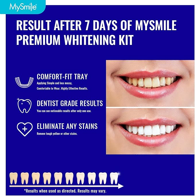 MySmile 7 Treatments Prefilled Teeth Whitening Trays Kit with 12% Hydrogen Peroxide Whiter Gel for Sensitive Tooth, Fast-Result Vegan Teeth Whitener U-Wraps Tooth Stain Remover, Mint Flavor