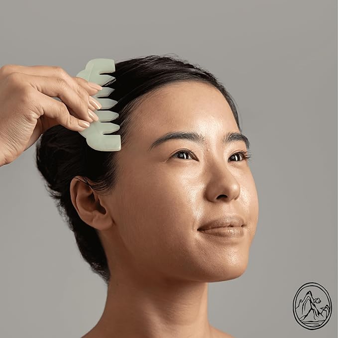 Mount Lai | Hand-Carved Natural Jade Massaging Gua Sha Comb | Gua Sha Jade Comb Scalp Massager and Gua Sha Scraping Tool | Balances and Cools Scalp, Promotes Relaxation and Blood Circulation