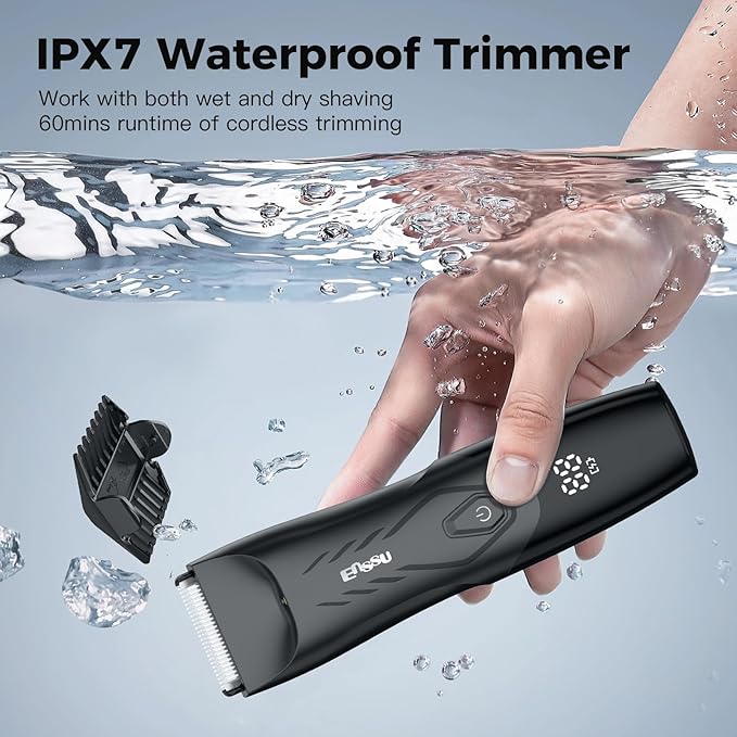 ENSSU Body Hair Trimmer for Men: 2-in-1 Manscape Trimmer & Shaver with LED Light for Ball/Pubic/Groin,Waterproof Trimmer for Men,No-Nick Shaving,Smooth Grooming