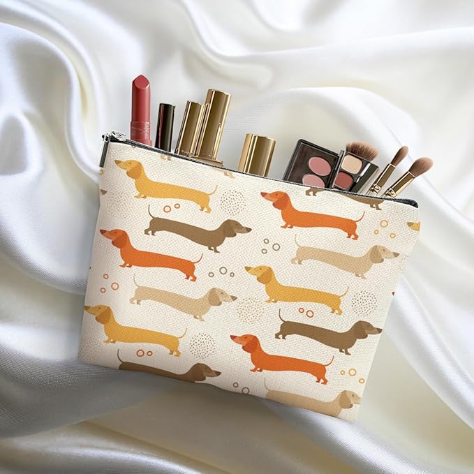 DHKG Dachshund Gifts Makeup Bag Sausage Dog Cosmetic Bag Weiner Dog Gifts for Women Girls Best Friend Dog Lovers Daughter Travel Organizer Zipper Pouch Graduation Birthday Friendship Gifts