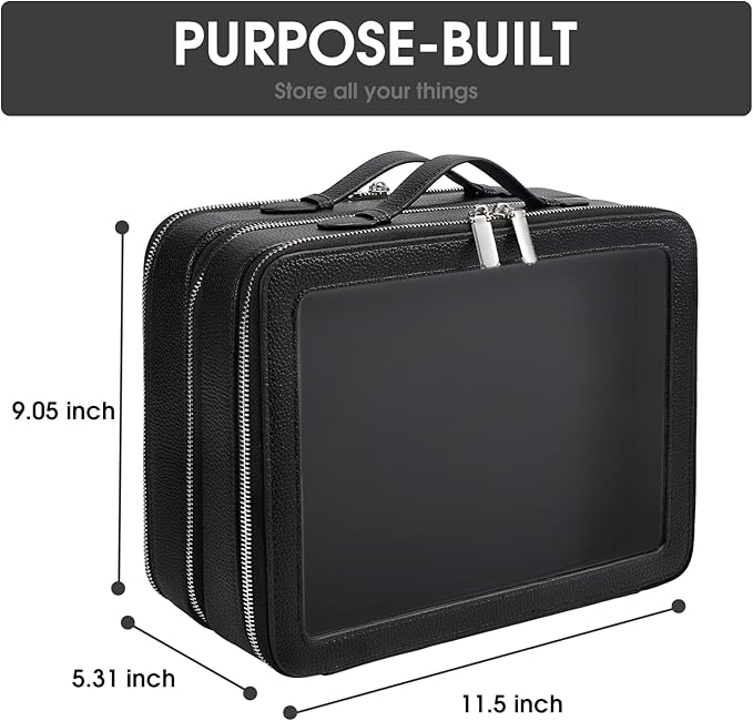 idoltimes Clear Makeup Bag,Large Toiletry Case for Women,PU Leather Travel Cosmetic Bag,Detachable Makeup Case,Double Compartment Make up Organizer