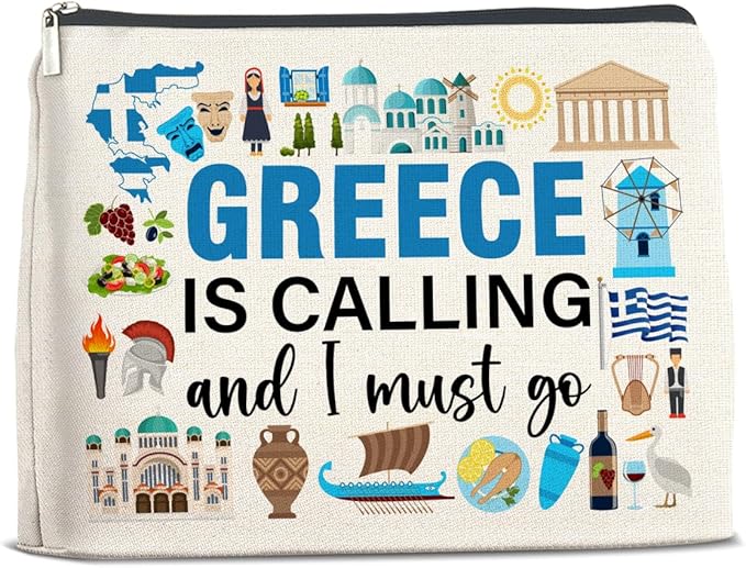 UPNEGE Greece Travel Gifts Makeup Bag Souvenir for Women Friends Traveler