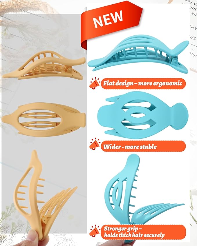 AWAYTR 6 Pack Large Flat Hair Clips for Women, 5 Inch Non-Slip Claw Clips
