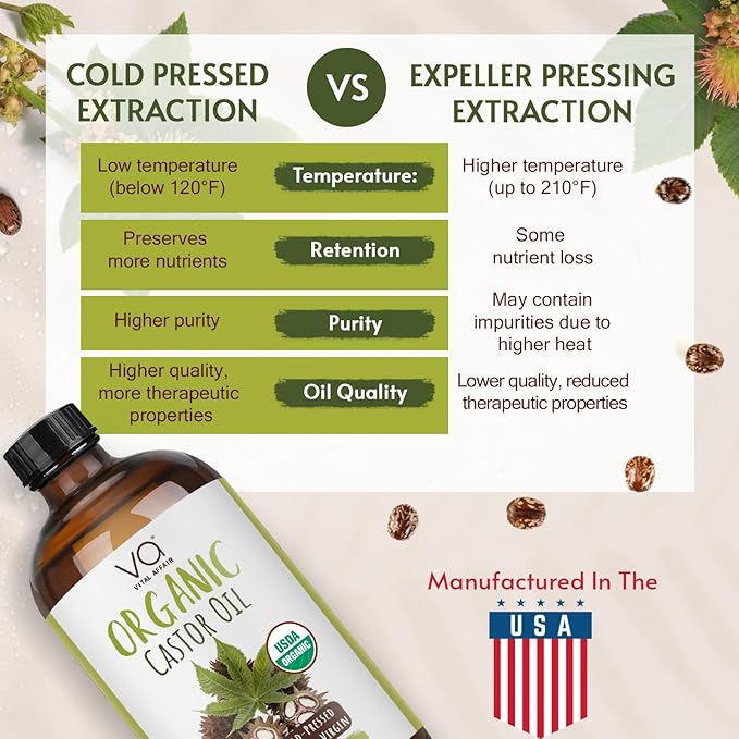 Castor Oil Organic Cold Pressed Glass Bottle 16oz For Hair Growth, Eyebrow
