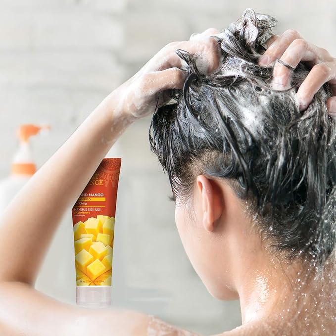 Desert Essence Island Mango Shampoo, 8oz - Rich Repair with Mango Seed Butter, Organic Hemp Oil, Jojoba & Shea Butter - Vegan, Gluten-Free - Tropical Scent