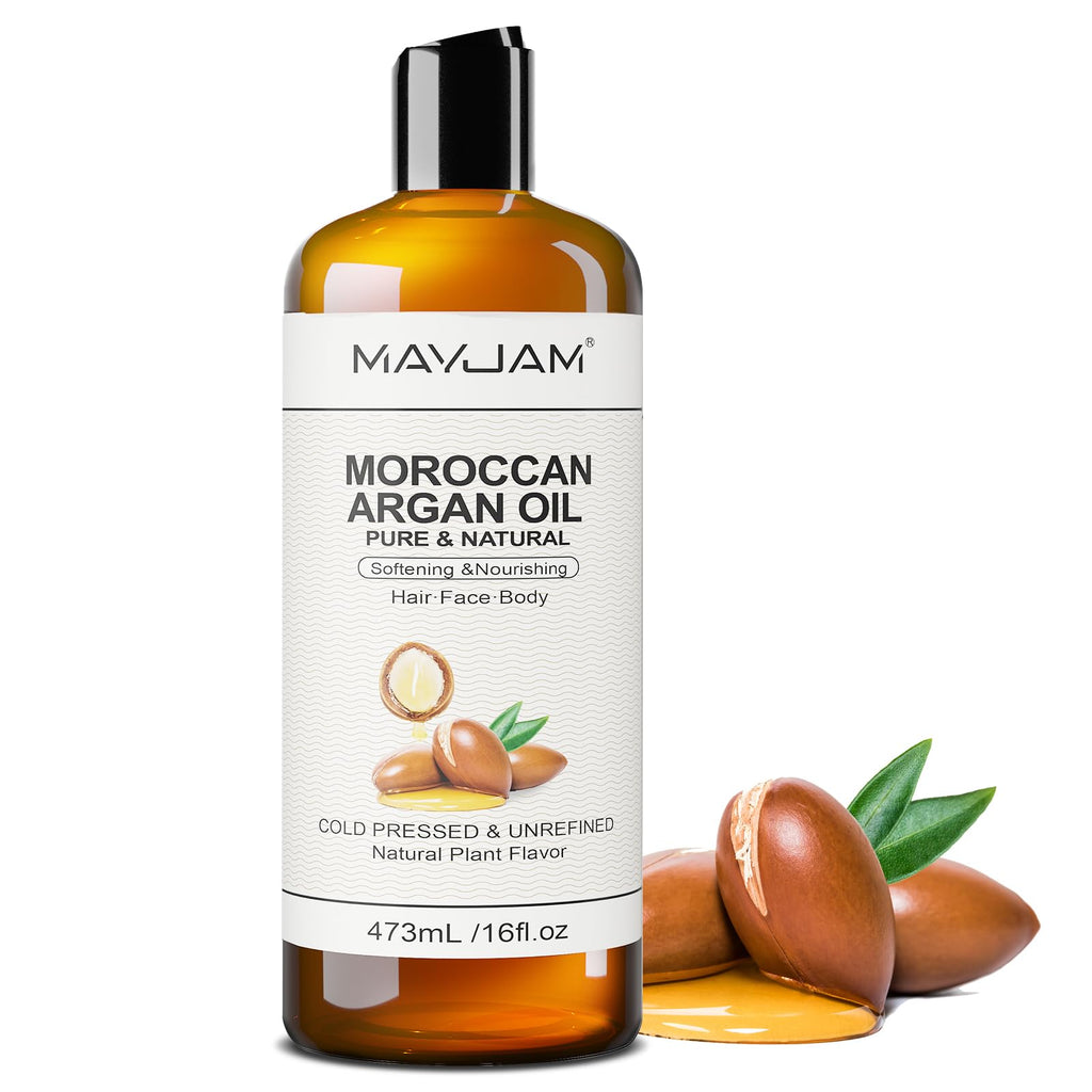 MAYJAM Moroccan Argan Oil 16 Oz, Moisturizing Body Skin Face Hair Scalp