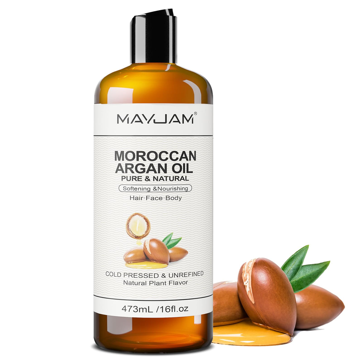 MAYJAM Moroccan Argan Oil 16 Oz, Moisturizing Body Skin Face Hair Scalp