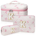 Junesters Initial Makeup Bag Set, Personalized Quilted Makeup Bag, Large Floral Cosmetic Bag for Women, Cute Cotton Custom Make up Bags, Flower Travel Toiletry Bag Teen Girl Gift Pink Butterfly K