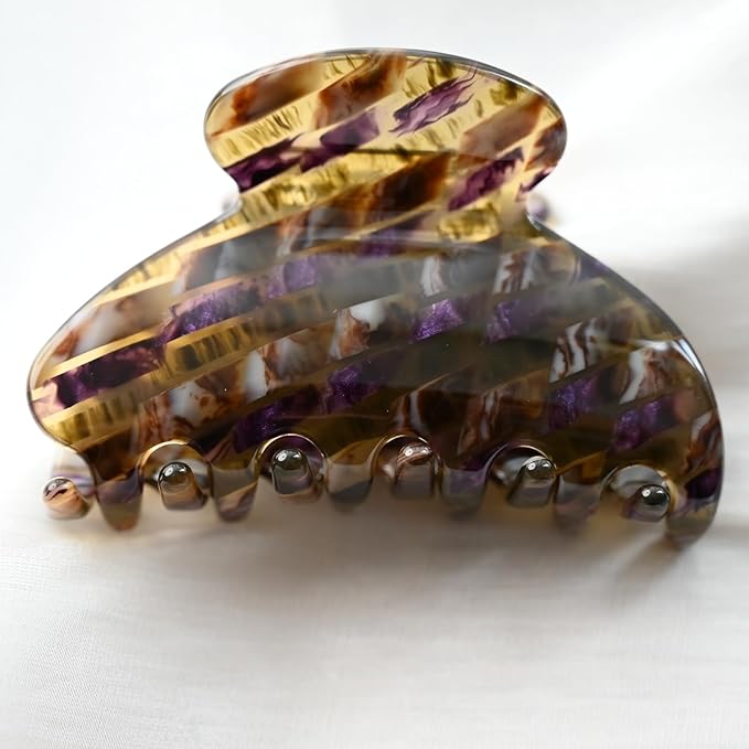 Prettyou Handmade Celluloid Acetate French Design Barrettes Tortoise Shell Claws Hair Claw Luxury Fashion Accessories Hair Clip for Women (brown purple)