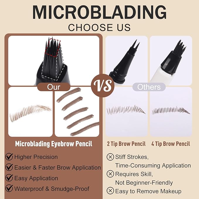 UCANBEMAKEUP Microblading Brow-Fection Brow Eyebrow Pencil – Angled Brush Tip, Wild Natural Hair-Like Strokes, Patented Design, Long-Lasting & Smudge-Proof, for Beginners & Pros(04 Ash Brown）