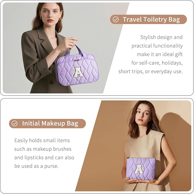 YOOLIFE Birthday Gifts for Women Teen Girls - Hanging Toiletry Bag Initial Makeup Bag, Personalized Large Toiletry Bag, Gifts for Women Teen Girls Daughter Sister Purple - K