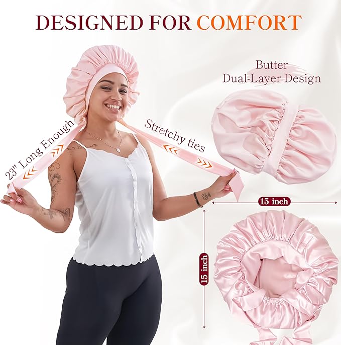 Adjustable Silk Bonnet Satin Curly Hair Wrap for Sleeping Women Anti Frizz