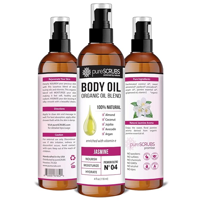 pureSCRUBS Ultra Moisturizing Jasmine Body Oil for Dry Skin, 4 oz