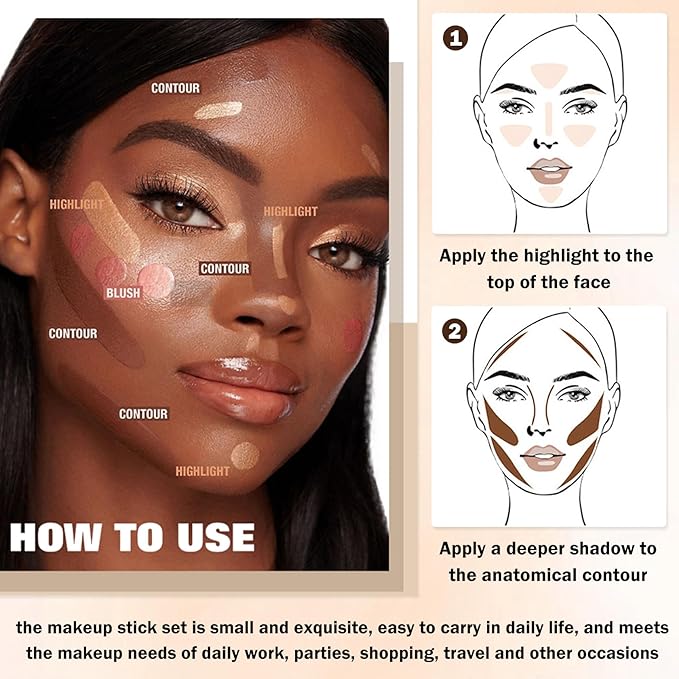 CAHIUYOA 6 Color Cream Contour Highlighter Makeup Kit (Set B)