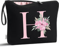 Vavabox A-Z Personalized Makeup Bag, Birthday Gifts for Women Mom, Gifts for Best Friend, Bride Bridesmaid Cosmetic bag (H, 02-Black)