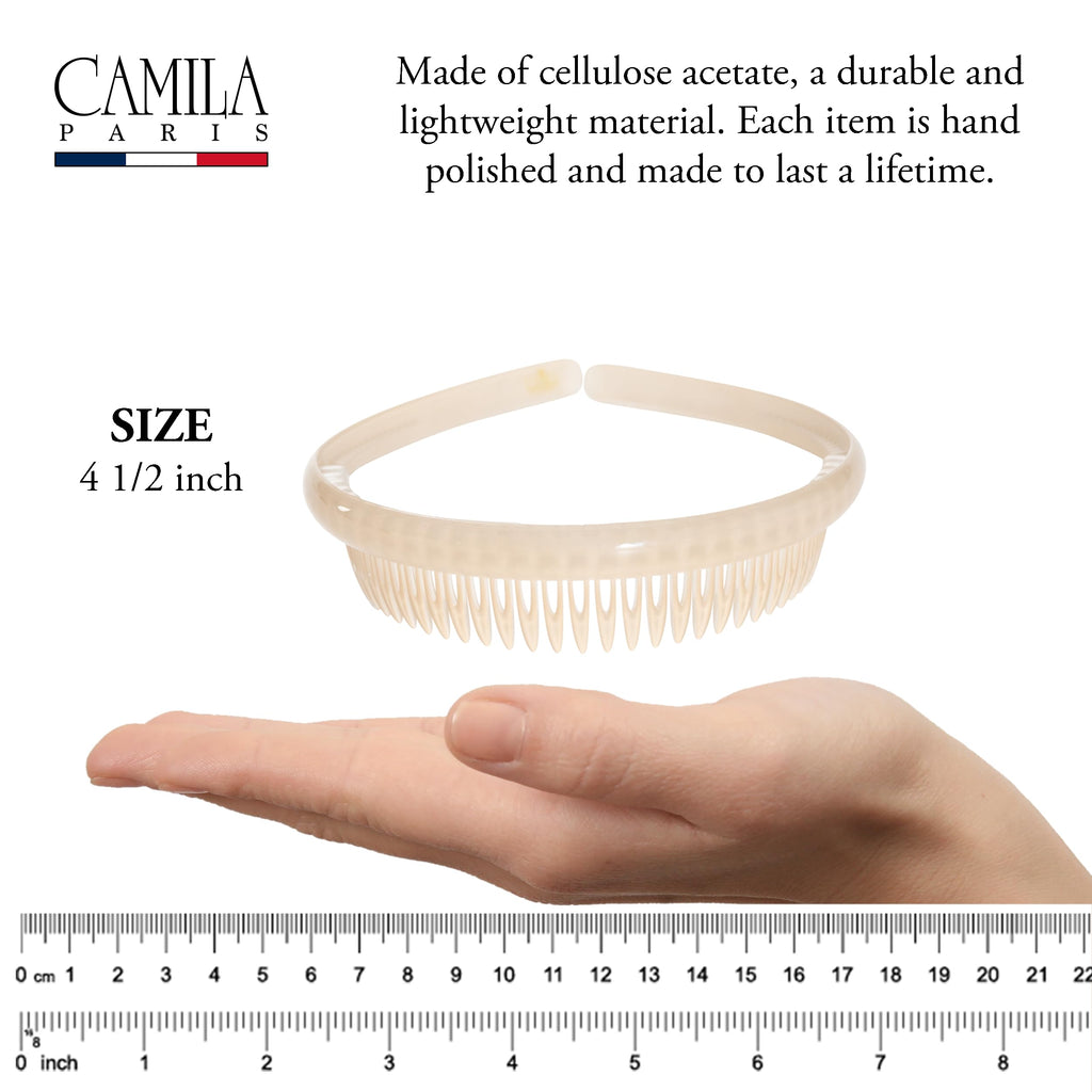 Camila Paris CP3646 French Headband for Women, Beige, Strong Hold Grip Women's Hair Band, Very Flexible, No Slip and Durable Styling Girls Hair Accessories, Made in France