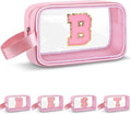 Vodolo Initial Makeup Bag,Letter B Cute Clear Monogrammed Cosmetic Travel Bag for Womens Girls,Personalized Pink Aesthetic Traveling Make Up Organizer Bag for Beach,Waterproof Toiletry Bag
