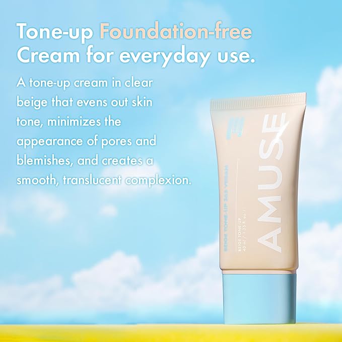 Amuse SEOUL 365 Vegan Beige tone Up Cream - Summer Foundation, Base-skip Tone Up, Beige Color, Natural Coverage, Lightweight, Non-Sticky Facial Lotion, Glow Finish (40ml)